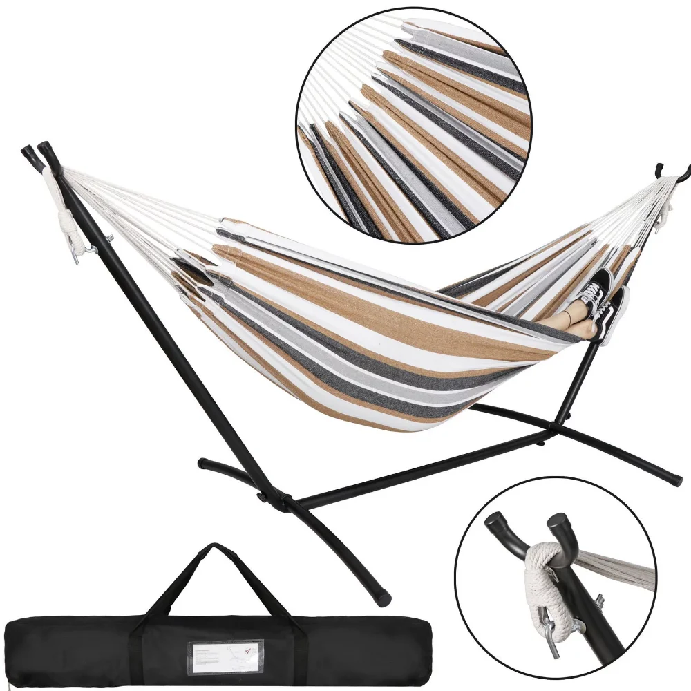 SUGIFT 2-Person Hammock with Stand 450lb Capacity and Portable Carrying Bag, 48"W X 120"L, Desert Stripes 6