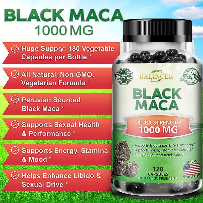 

Black Maca Extract Supplement - Endurance and Strength, Muscle, Mood, Men's and Women's Health