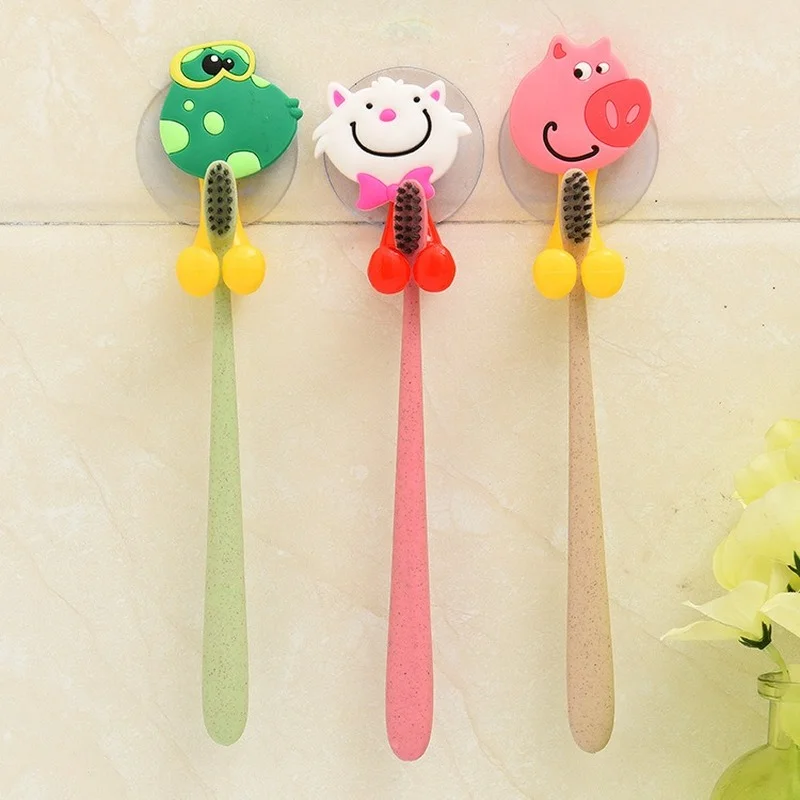 Cute Animal Cartoon Toothbrush Holder Wall Mounted Duty Suction Sucker Holder Hooks Set Organizer Tool Bathroom Accessories 1pcs