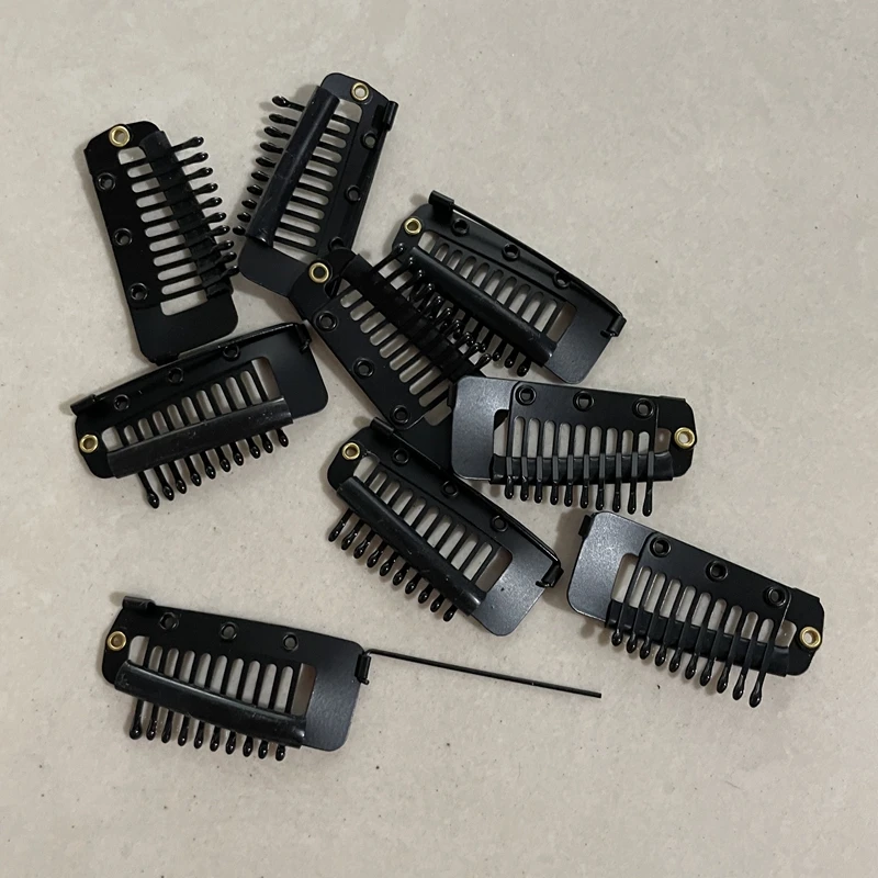 

1000pcs/bag Wholesale Black Light Brown Golden Color 3.8cm 10 teeth Snap Clips with safety Pin For Weft Hair Extensions