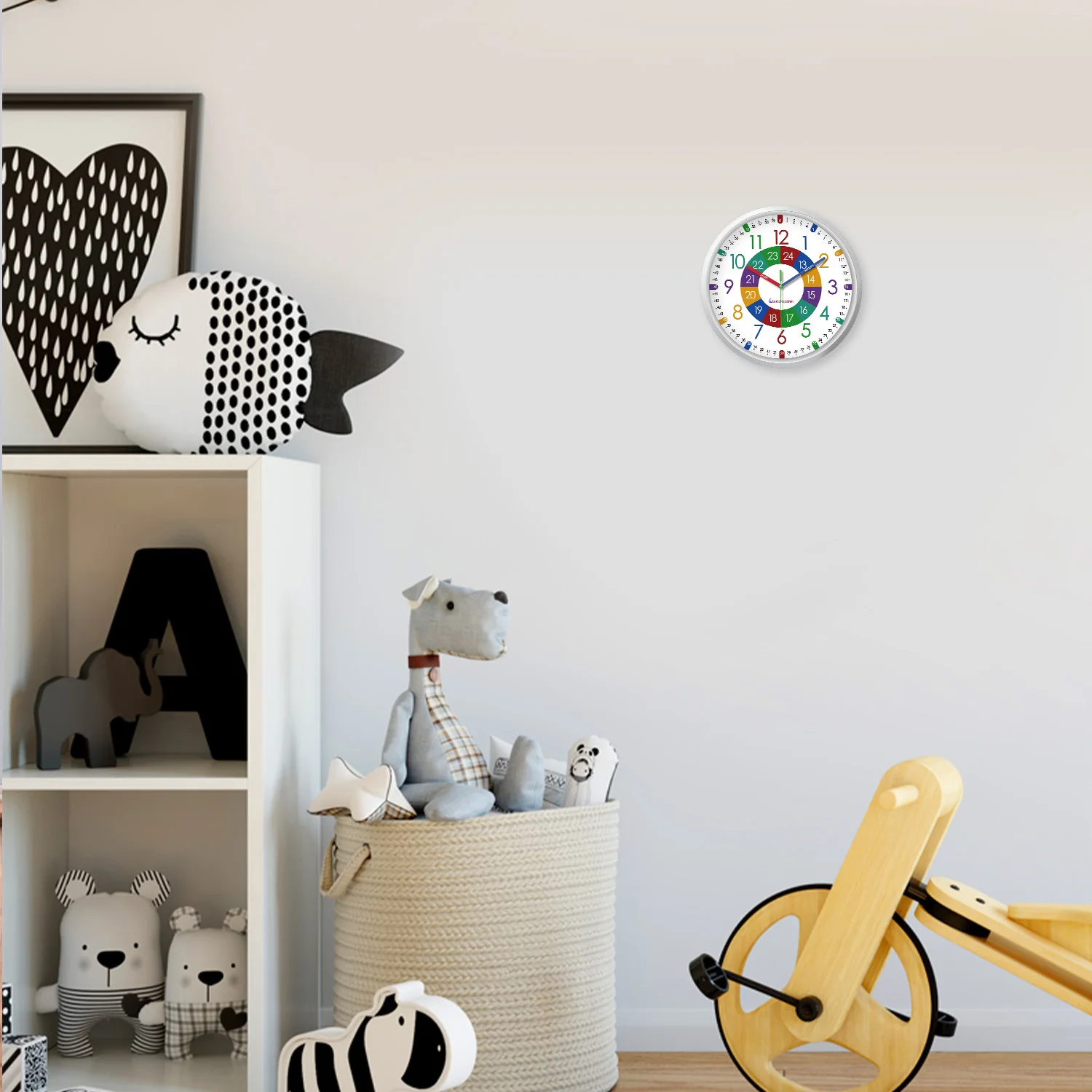 8inch Creative Colorful Digital Pattern Plastic Glass Teaching Wall Clock Living Room Bedroom Kitchen Home Decoration Wall Clock Silent Quartz Holiday Gift