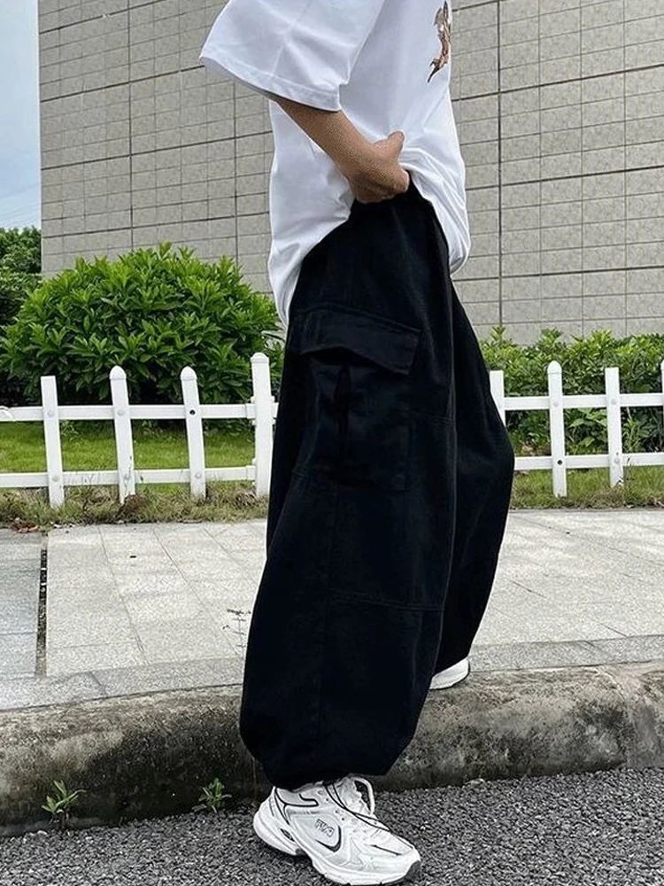 Houzhou Harajuku Streetwear Khaki Cargo Pants Women Oversize