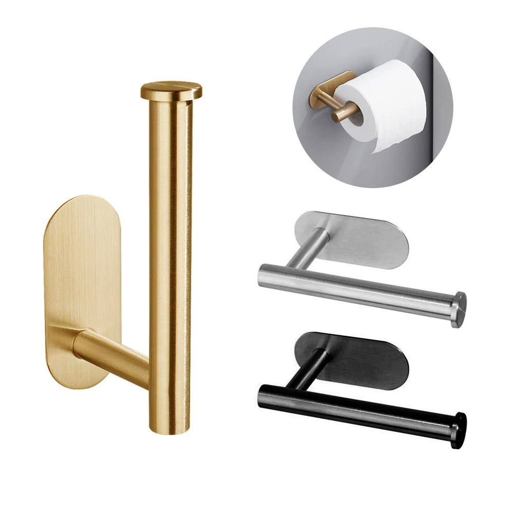 Self Adhesive Gold Toilet Paper Towel Holder Stainless Steel Wall Mount self-adhesive-gold-toilet-paper-towel-holder-stainless-steel-wall-mount
