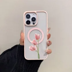 Elegant Pink Floral Pattern Phone Case with MagSafe Back Cover - iPhone 12 Mini (Pink - MH136)