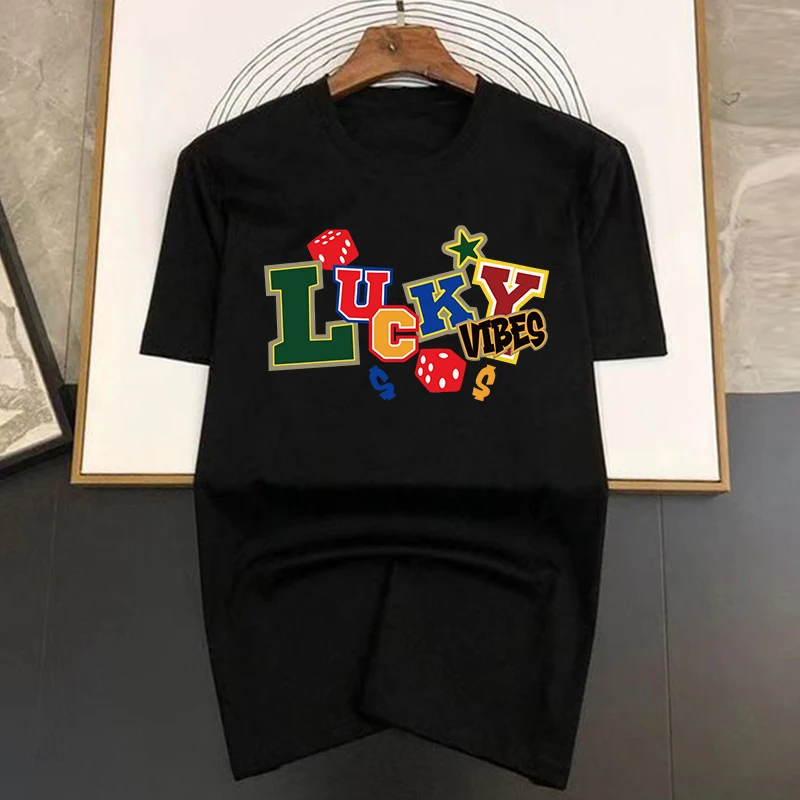 

2023 Men's Summer T-shirt Luxury Lucky Letter Print Summer Wear Streetwear Tops Shirt 100% Cotton Short Sleeve Tees