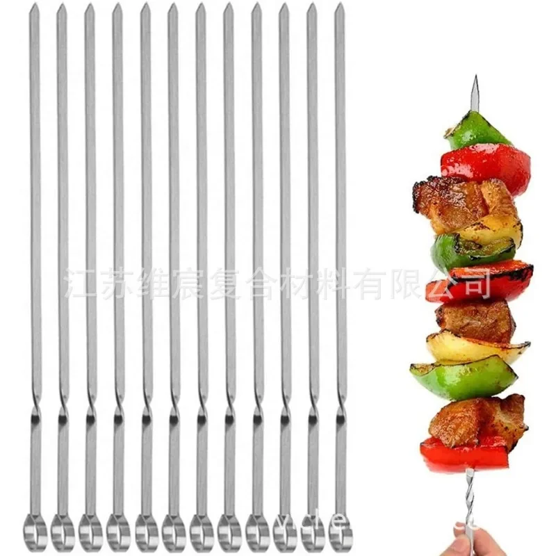 6pcs Stainless Steel Barbecue Skewer 6Pcs Wide BBQ Sticks Flat BBQ Fork Outdoor Camping Picnic Utensil Kitchen Accessories