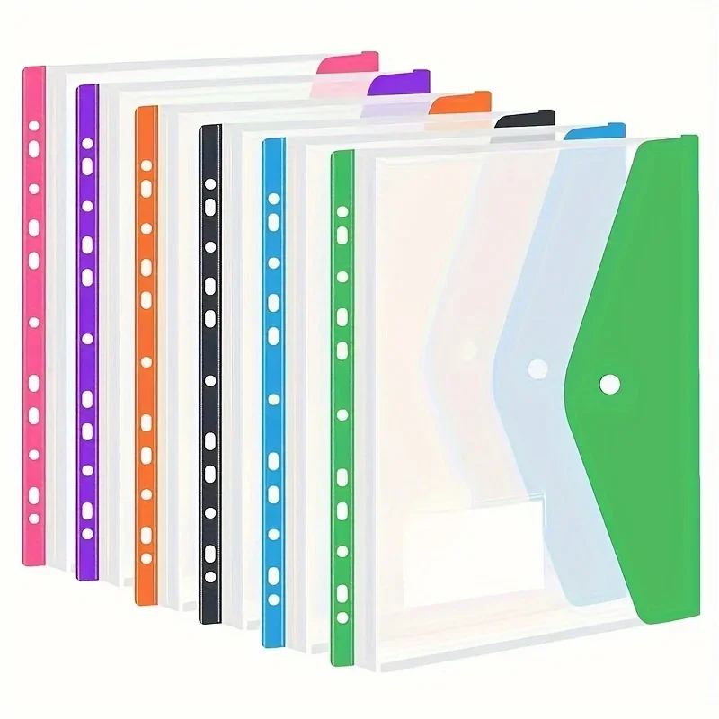6 pcs Plastic envelope with adhesive snaps & 11 holes file folder ...