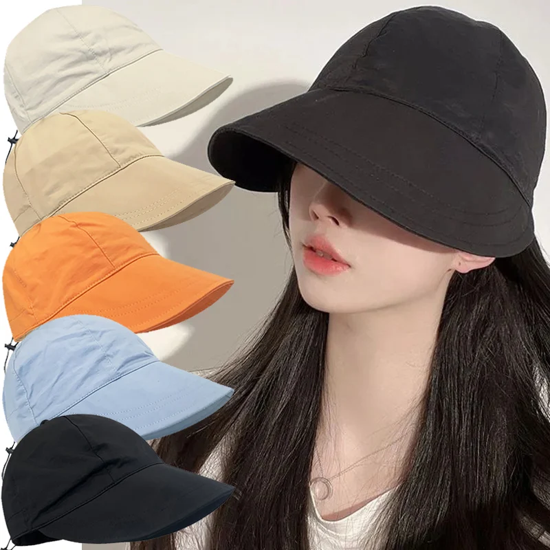 휴대용 접이식 넓은 챙 태양 보호 모자, 빠른 건조 바이저, 조절 가능한 드로스트링 캡, 어부 모자, 여름