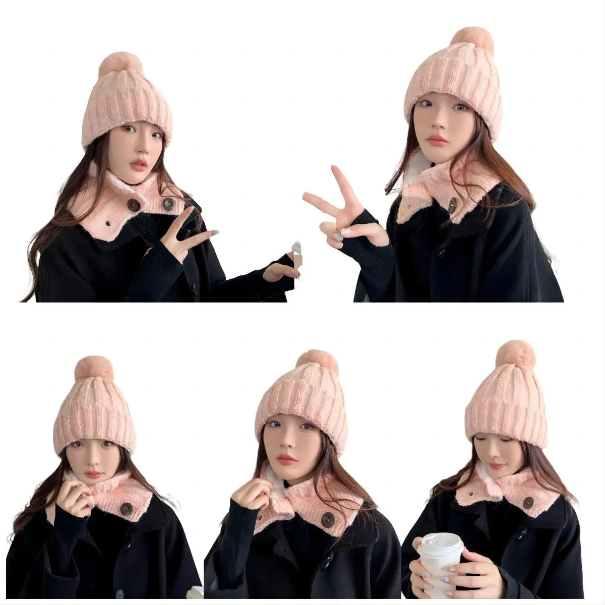 2PCS Set Winter Knitted Hat Snood Collar Two-piece Set Women Warm Scarf Three-piece for Men Beanies Skullies With Pompon