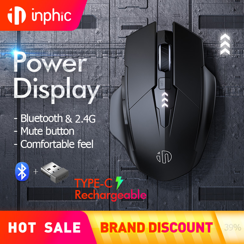 INPHIC A1 BluetoOth Mouse Rechargeable 2.4G Tri-mode Optical Mute Wireless Mouse 1600 DPI for Mac Laptop PC Tablet Mobile Phone