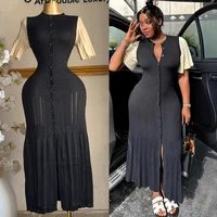 YuooMuoo Women Dress 2025 Spring and Summer Elegant Patchwork One-Piece Knitted Maxi Dress Office Lady Slim Waist Sweater Dress