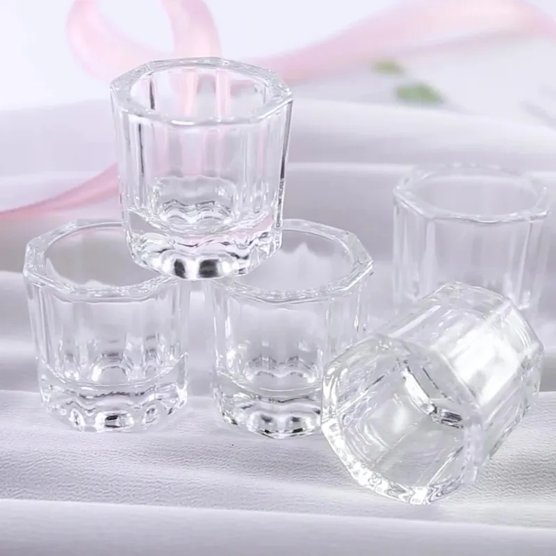 Mini Crystal Glass Clear Acrylic Small Octagonal Powder Liquid Nail Cup Nail Brush Cleaning Tools Liquid Power Mixing Bowl new 6