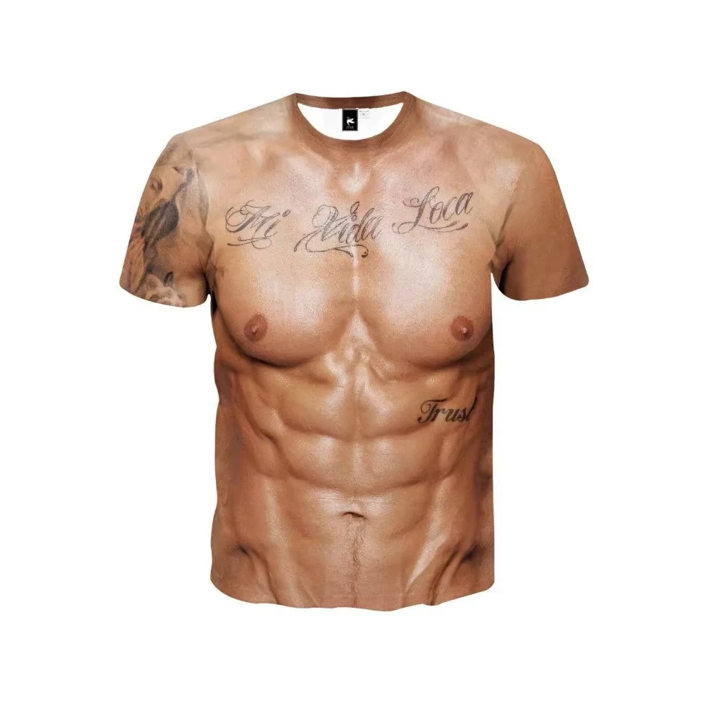 Muscle 3D T shirt Muscle Tattoo Print T shirt For Summer Beach Holiday Men Short Sleeve 3d Digital Printing Casual Tops
