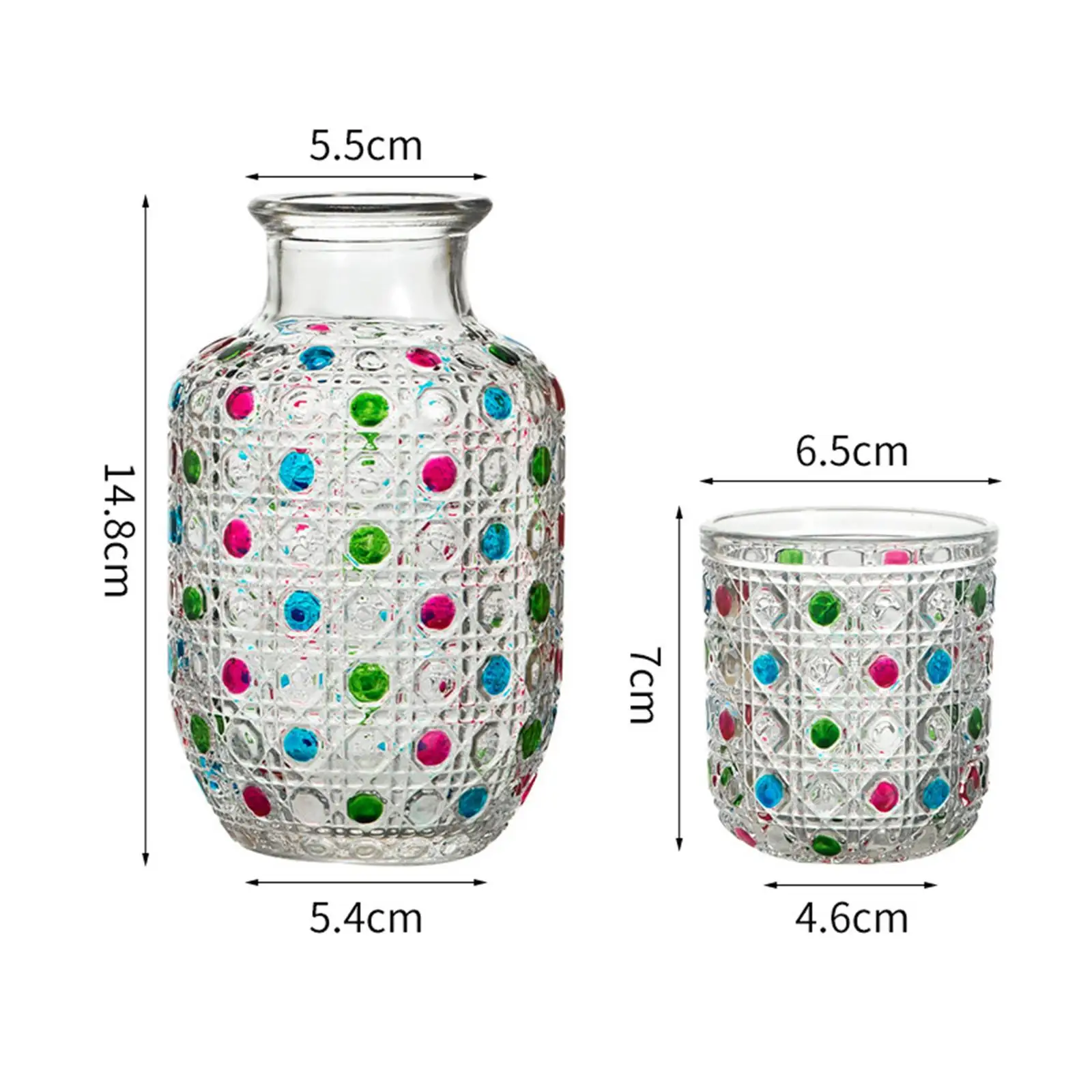 NightStand Glass Pitcher Gift Bedside Water Carafe and Glass Set Tumbler Glass for Bedroom Night Countertop Wedding Sleeping