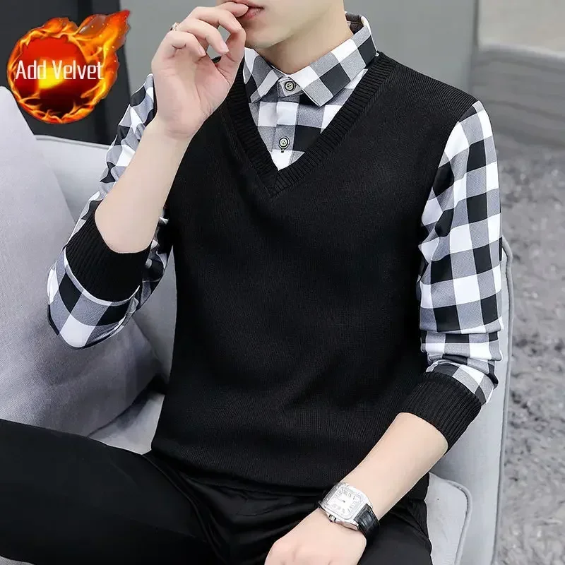 thumbnail image 1 of Camiseta polo para hombre de gran tamaño con empalme superior, ropa de invierno para hombre, de punto, de gran tamaño, a rayas, moda Harajuku, de una pieza, de lujo coreano F, 1 of 5