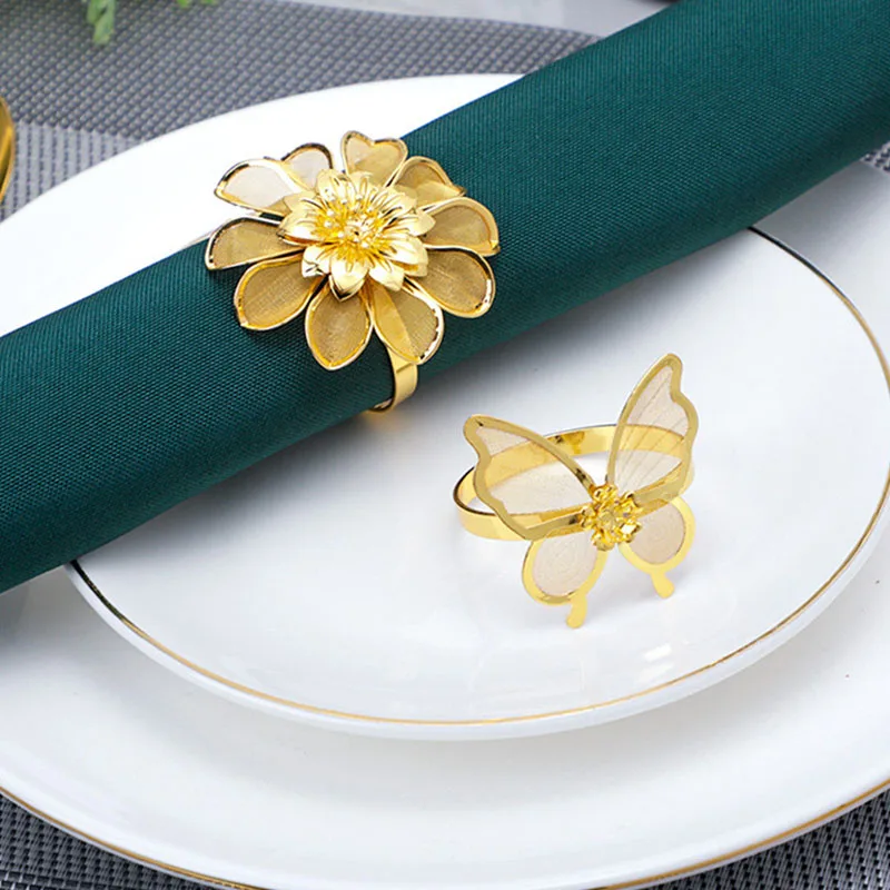 

Metal Hollowed Out Flower Napkin Rings Handmade Towel Holder Table Decoration Napkin Buckle Gadgets Kitchen Accessories