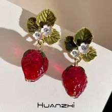  White Flowers  Sweet Romantic Resin Red  Metal Earrings for Women Girl Summer Jewelry Gifts HUANZHI 2023 NEW 딸기 귀걸이 