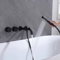 Black luxurious brass bathroom faucet with wall mounted design 2 handles with dual control of hot and cold Simple bathtub Tap 2