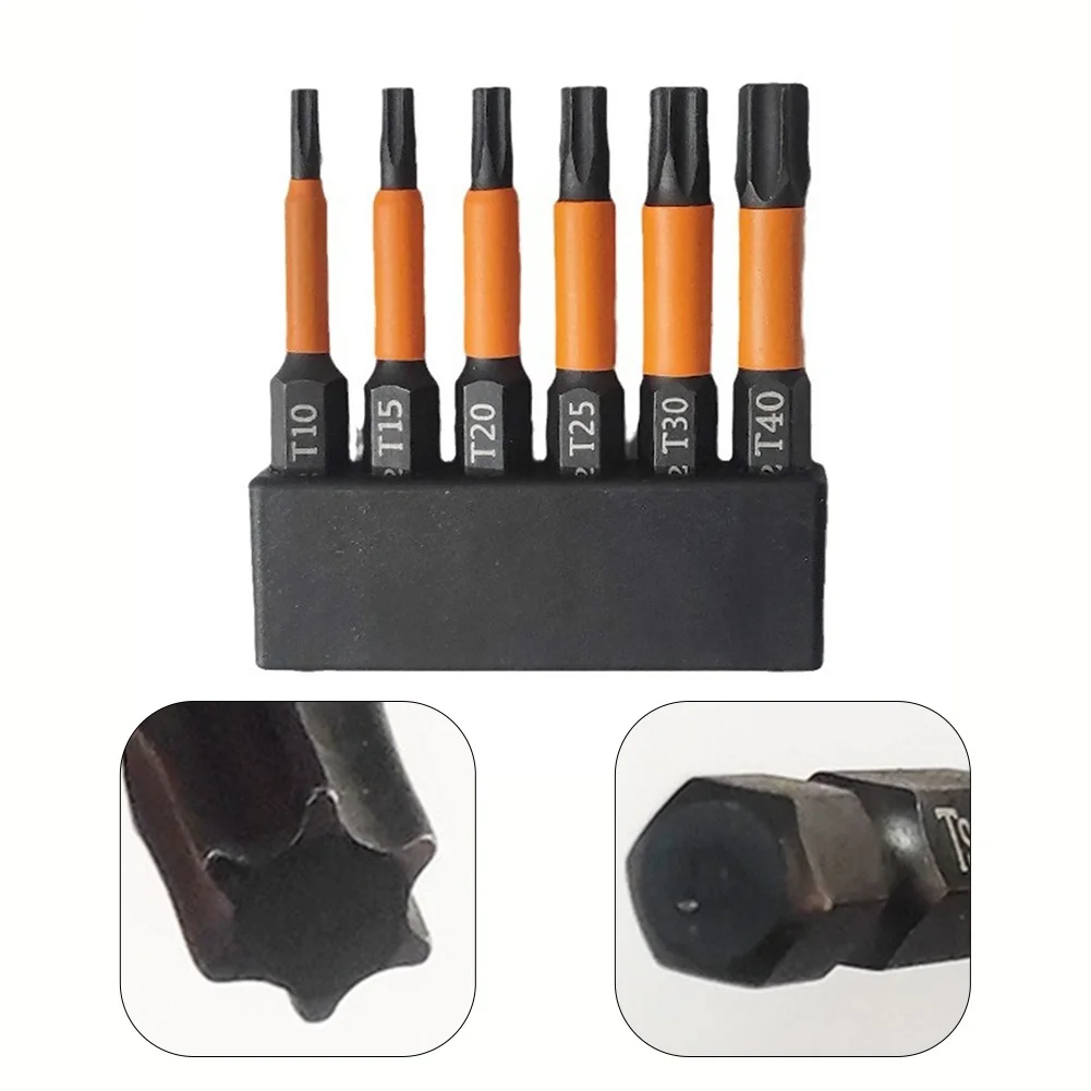 6 Pcs 50mm Torx 스크루 드라이버 비트 자기 1/4 생크 스크루 드라이버 비트 세트 T10-T40 스크루 드라이버 드릴 용 단일 헤드 드릴 비트