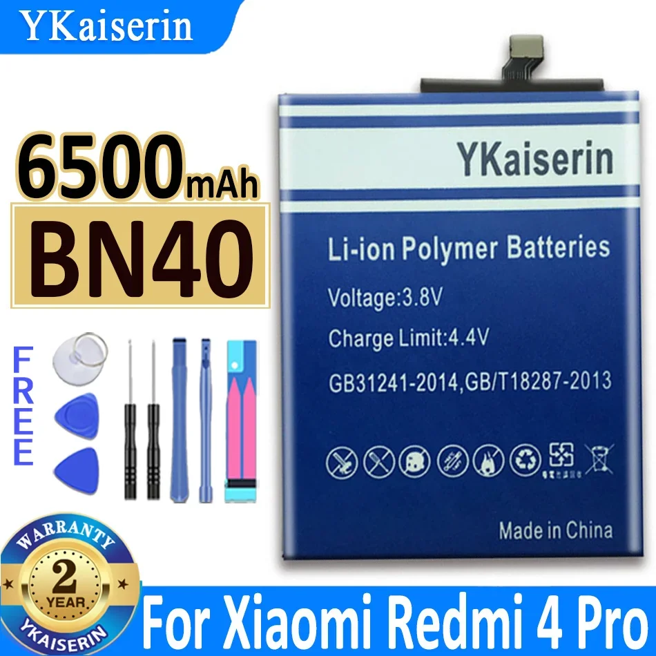 

YKaiserin Battery 6500mAh For Xiaomi Redmi 4 Pro 4Pro Prime 3G RAM 32G ROM Edition High Quality BN40 Battery Track Code Bateria