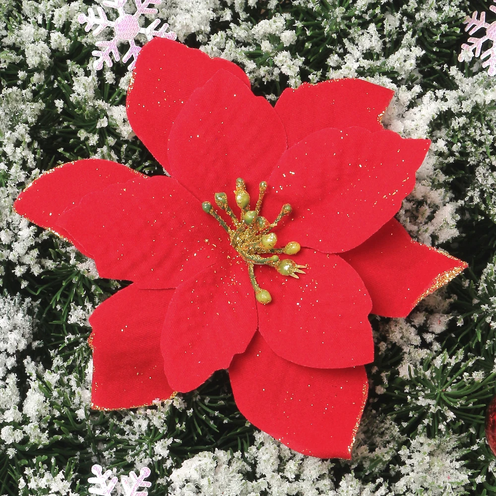 5/10 Stück Weihnachtsdekorationen Glitzer Künstliche Blumen für Heimdekoration Weihnachtsbaum Anhänger Navidad Neujahr 2026 Ornamente – Detail 15