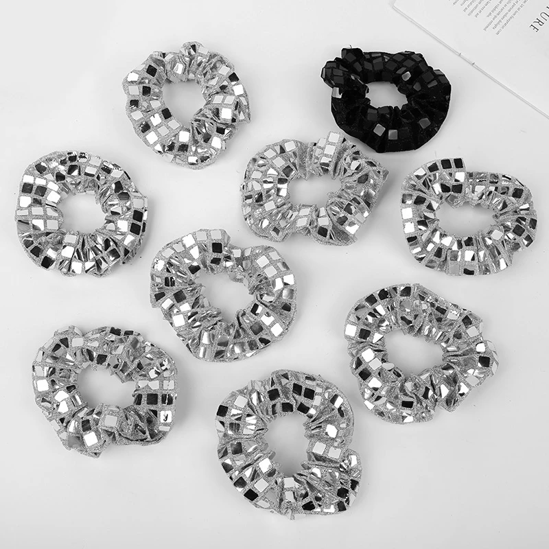 1/6pcs Disco Ball Sequin Hair Tie Silver Hair Band for 80s 90s Birthday Wedding Bridal Shower Decoration Bachelorette Party Gift