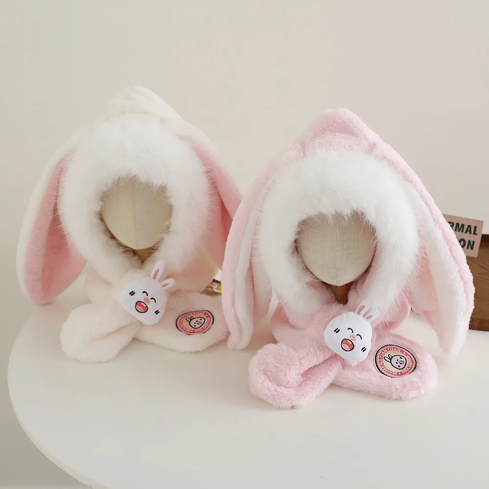 New Integrated Hat Scarf Set Windproof Coldproof Pullover Cap Warm Long Rabbit Ears Ear Protection Hat Outdoor Sports