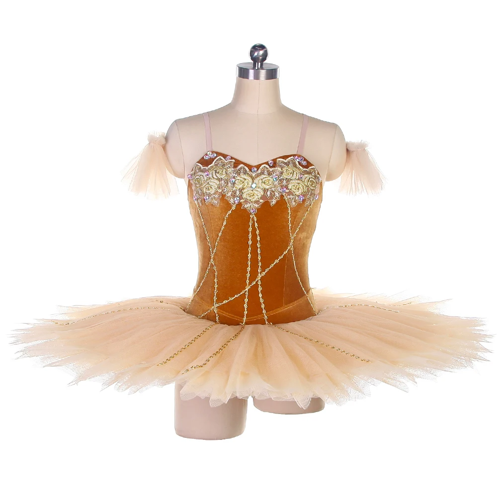 

Light Brown Velvet Professional Classical Ballet Dance Tutu Girls Performance Stage Wear Ballerinas Dress Dancewear BLL457
