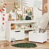 Toy Storage Organizer with Drawers, Floor Toy Box with Wheels and Open Shelf, Storage Chest for Nursery, Playroom and Bedroom 2