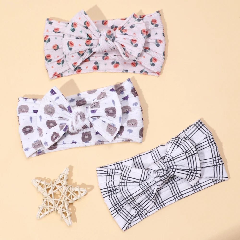 

Bowknot Headbands for Baby Girl Soft Elastic Children Hair Band Printed Double Line Toddler Turban For Newborns Hair Accessories