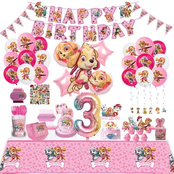 Paw Patrol – décorations de fête à thème Skye rose, ensemble de vaisselle, assiettes, gobelets, serviettes, fournitures de fête pour enfants, jouets cadeaux 1