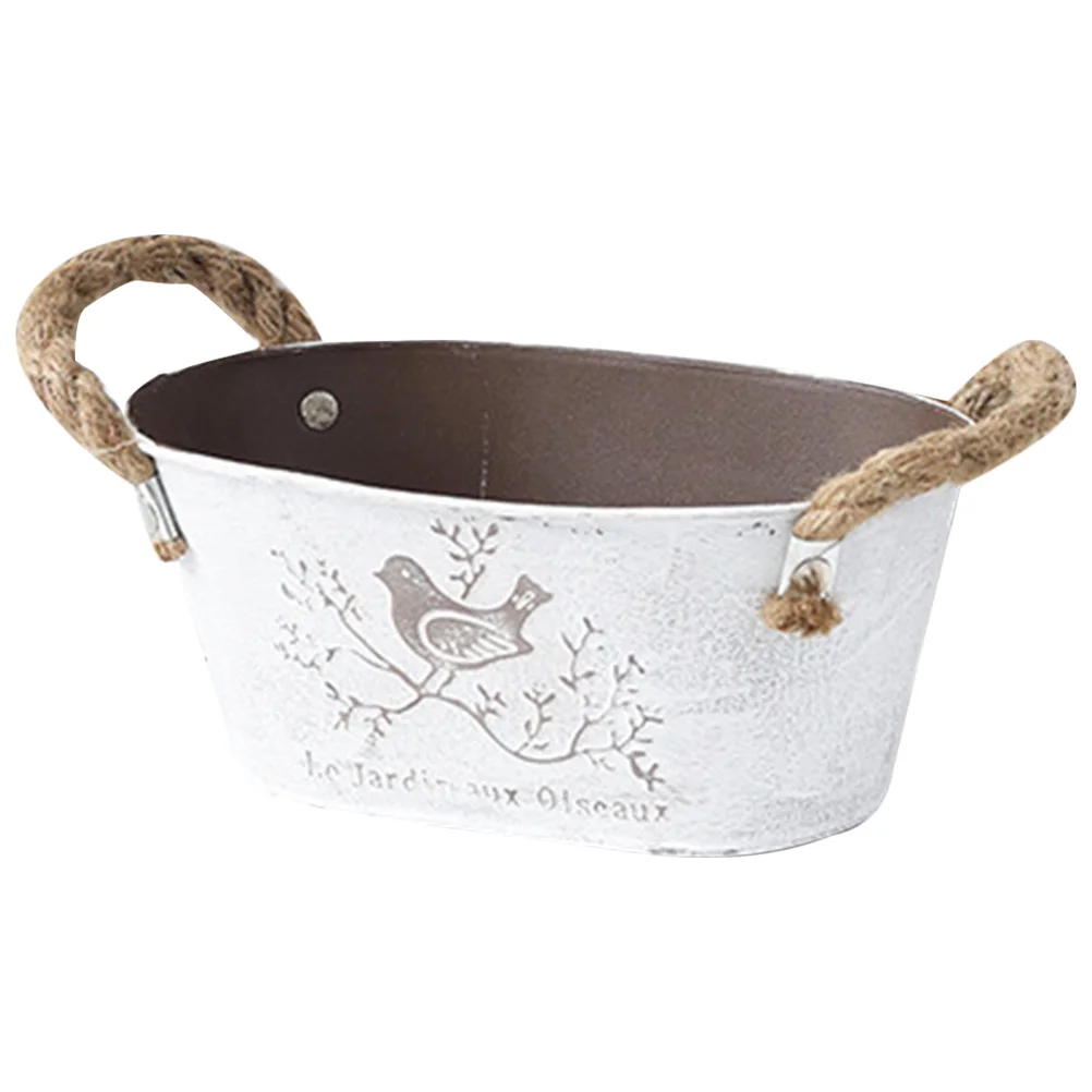 

Garden Planter Decoration Retro Old Bird Pattern Succulent Planting Rope Portable Iron Flower Bucket Pot