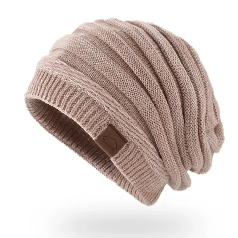 

Men Women Beanies Knitted Hat Wool Warm Fur Lining Bonnet Hat Female Male Winter Fashion Big Size Solid Cap Hats For Women Men