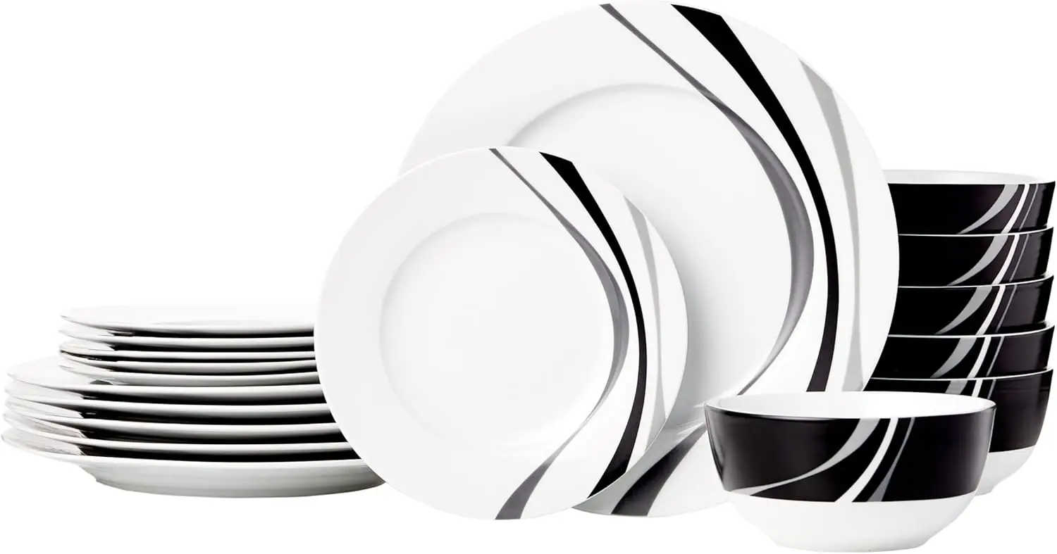 18-Piece Dinnerware Set for 6, Microwave & Dishwasher Safe Plates Bowls Dishes Complete Kitchen
