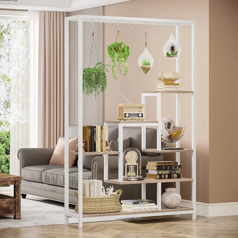 5-Tier Tall Indoor Plant Stand, 70.9 Inches Large Metal Plant Shelf with 6PC S Hanging Hooks, Multi-Purpose Flower Bonsai Pots