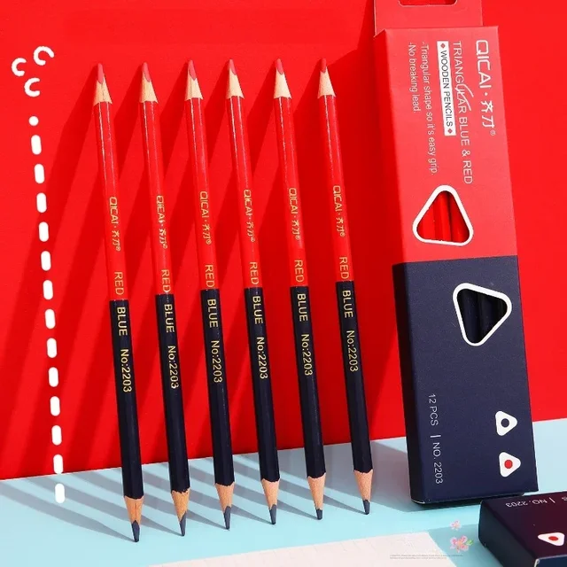 12 pezzi/scatola matite colorate in legno a doppia estremità pre-affilate 2B matite rosse e blu matite per controllare la mappa da colorare 1