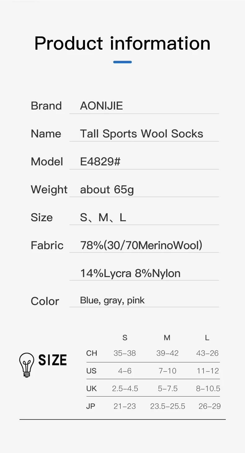 One Pair AONIJIE Sports Low Cut Wool Socks Knee-High Thickened Socks Winter Warm For Running Climbing Camping E4828 E4829