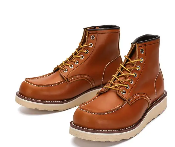 

New Winter short work Boots High quality men boots handmade Genuine Leather outdoor Lace up Martin boots