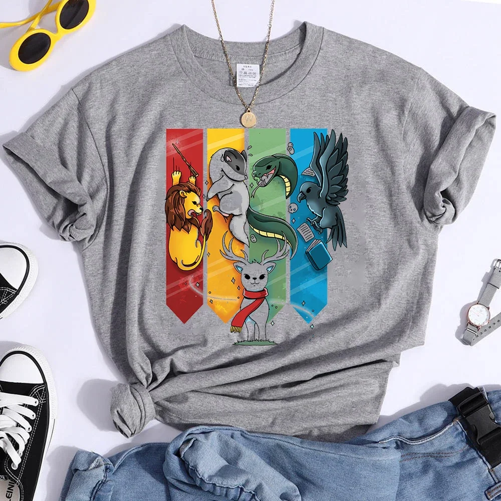 Magic Animal Ladies T Clothing T-shirts Short Sleeve Fashion Female Graphic Tees Hogwarts Print Summer Casual Tshirts Clothes