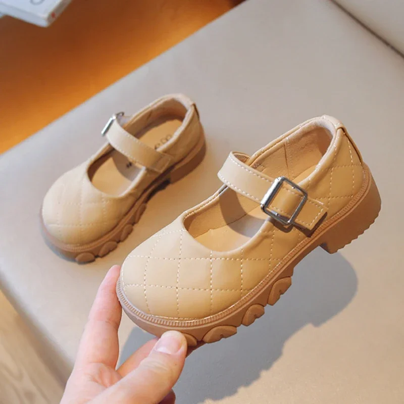 Girls Princess Leather Shoes Solid Color Kids Mary Jane Shoes Fashion School Thick Bottom Children Causal Shoes Black Versatile 4