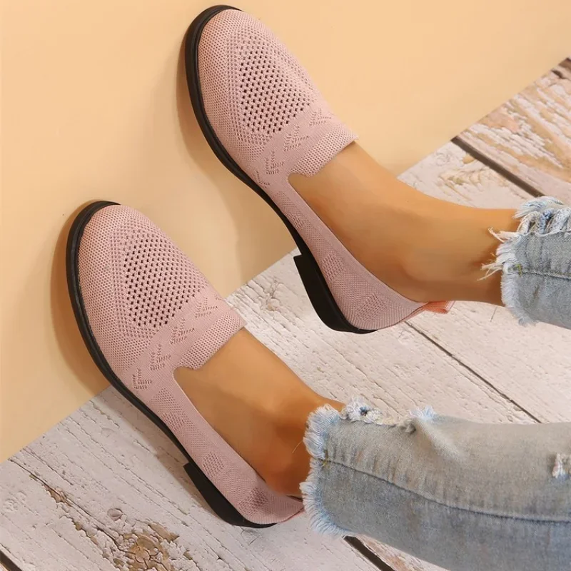 Women Flat Casual Shoes Summer Mesh Platform Breathable Flat Shoes Ladies Comfort Lightweight Sneaker Knit Socks Slip on Loafers