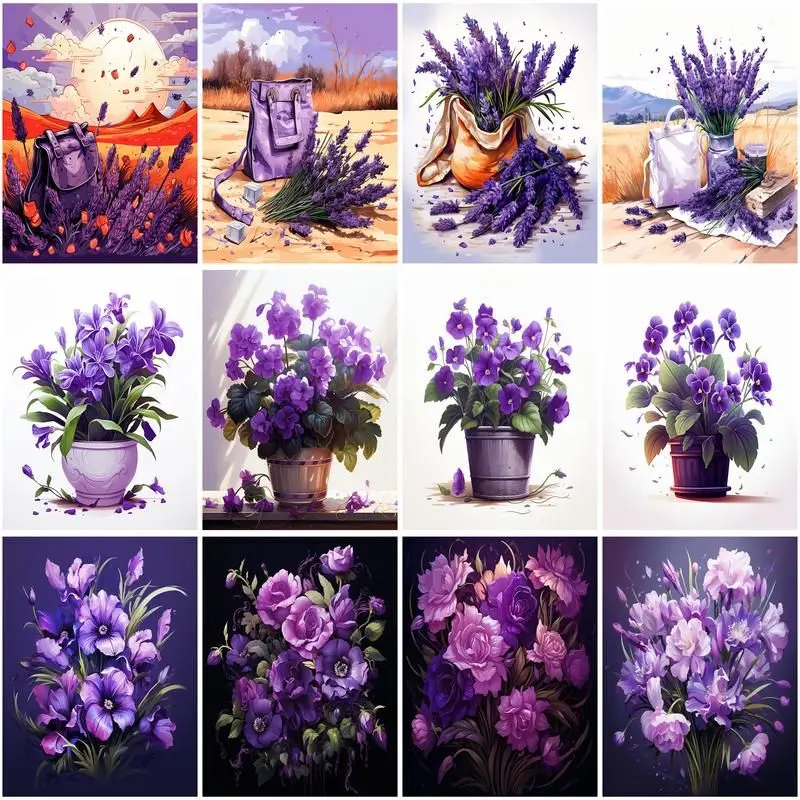 

CHENISTORY Pictures By Numbers Purple Flowers For Adults Childern Painting By Numbers Drawing On Canvas DIY Home Decoration Gift