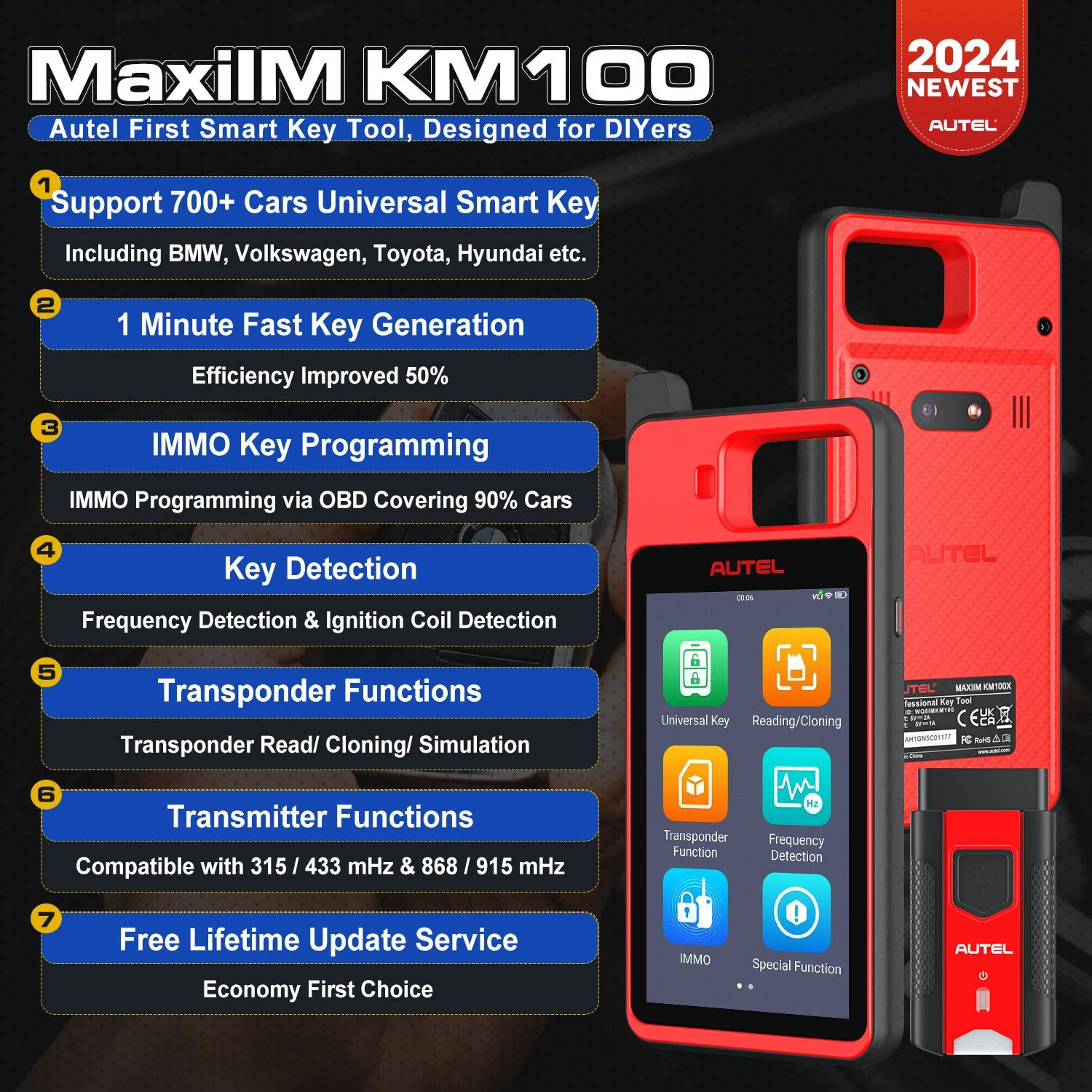 Autel MaxiIM KM100 キーツール、生涯無料アップデート、OBD IMMO キー 