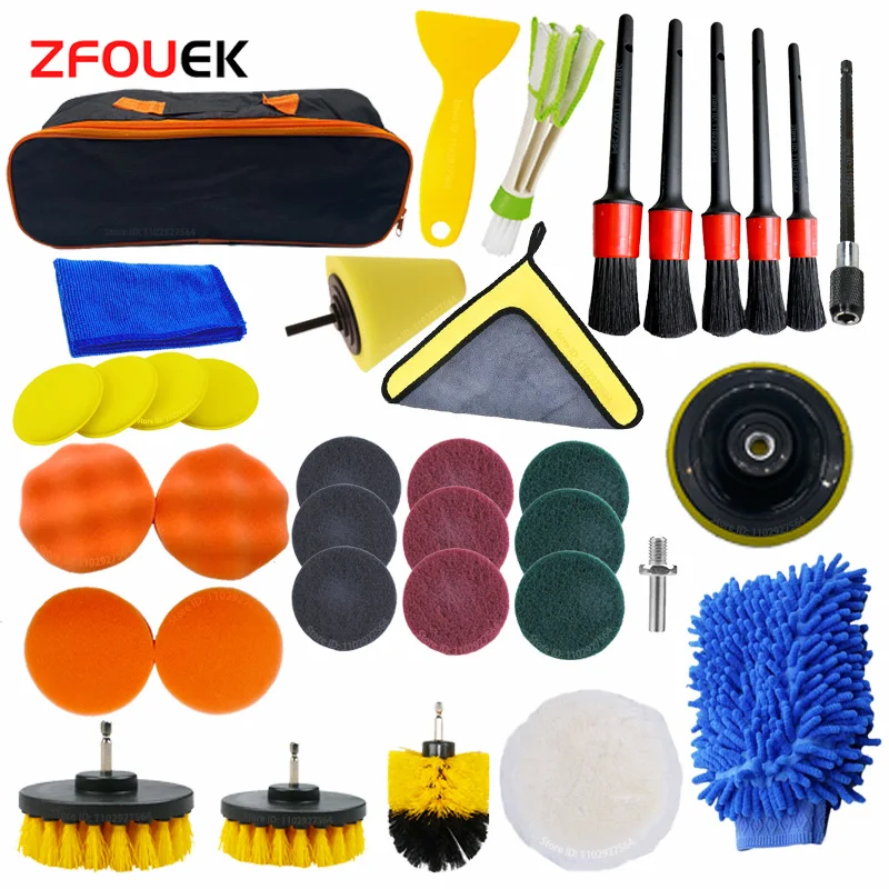 Car Cleaning Kit Scrubber Drill Detailing Brush Set Air Conditioner Vents Towel Polisher Car Auto Detailing Tools
