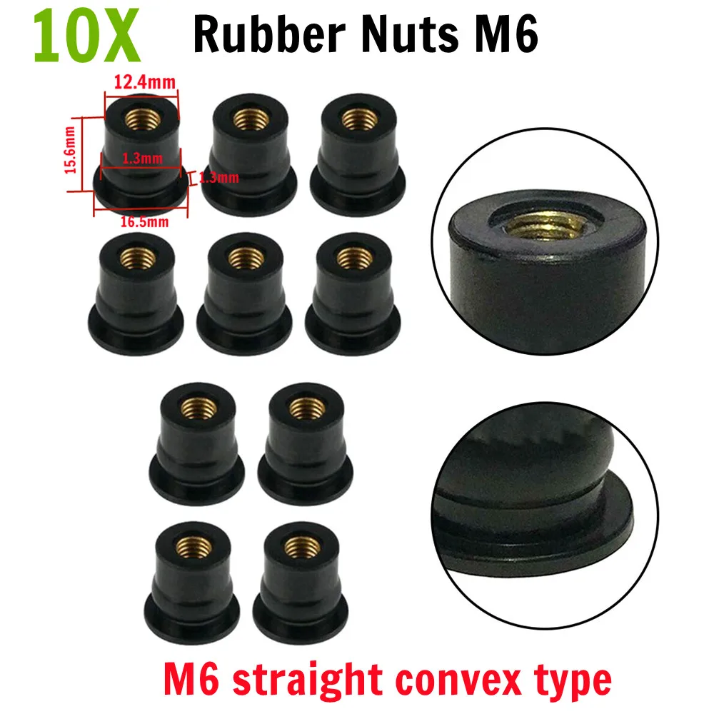 10PCS Motorcycle M6 Rubber Well Nuts Windscreen Fairing Moto Cycles Screws Bolts Accessories Damper Panel Mounting 6mm