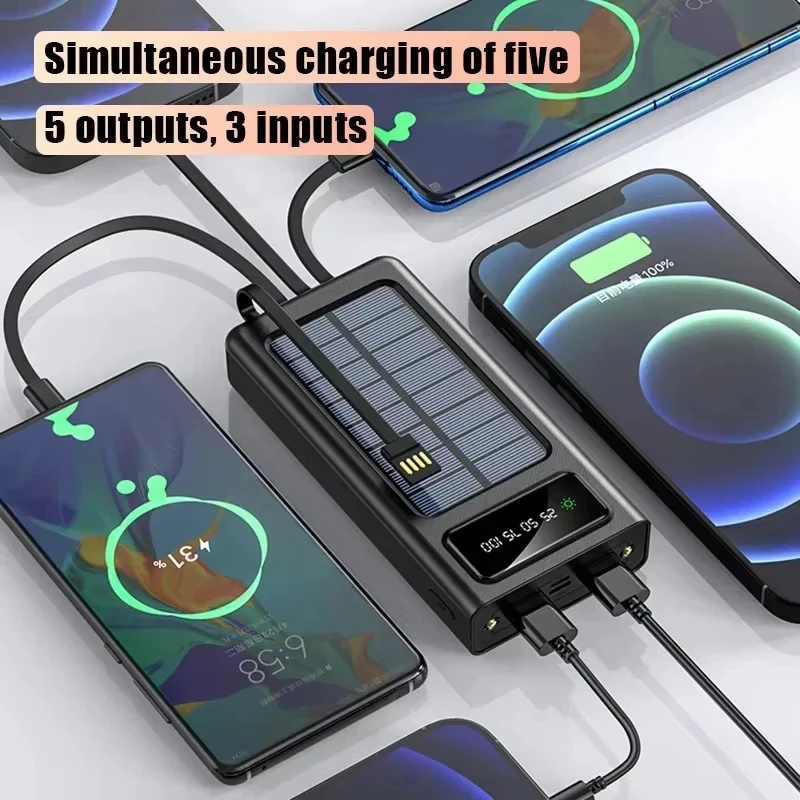 Batteria solare ricaricabile esterna ad alta capacità con caricatore solare portatile Power Bank con 4 cavi per iPhone Samsung 2026 - immagine 6