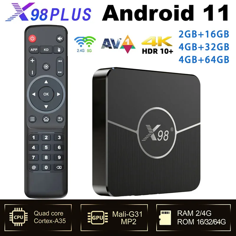 X98 Plus TV Box Android11 Amlogic S905W2 AV1 2.4G&5.8G Dual Wifi HDR10+ 4G 32G/64G Set Fast Box Top Box Media Player Spain TV