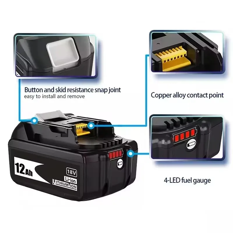 18V 12.0Ah Li-Ion Battery For Makita DDF487 DTW700 DGA404 DTD173 DHP487 Replacement 18v Power Tool Battery
