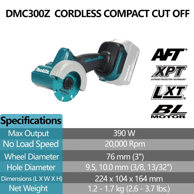 마키타 DMC300 브러시리스 무선 컴팩트 컷 오프 미니 절단기, 20000RPM 각도 연마기, 18V 리튬 전동 공구, 76mm
