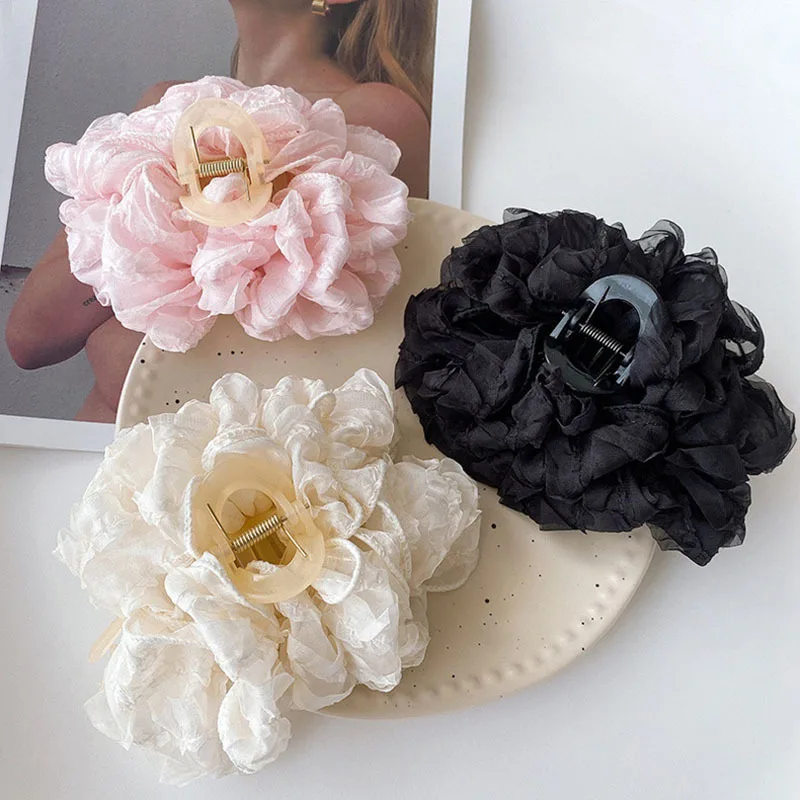 Elegante Chiffon Blume Bogen Haar Klaue Für Frauen Süße Große Hai Haar Clip Krabben Haarnadel Hairgrip Kopfbedeckung Mädchen Haar Zubehör – Detail 11